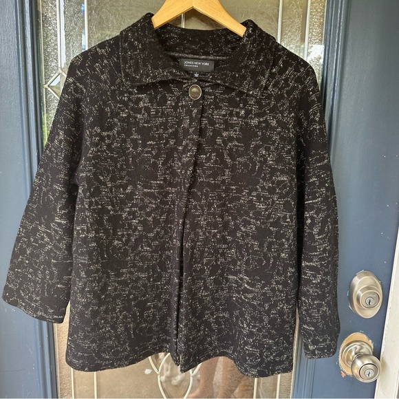 Jones New York Wool Metallic Cropped Sleeve Large Single Button Collared Jacket - Picture 1 of 9
